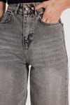 Kadın Relax Fit Rahat Kesim %100 Pamuk Cepli Geniş Paça Gri Jean Kot Pantolon