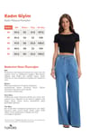 Kadın Relax Fit Rahat Kesim %100 Pamuk Beli Bağcıklı Lastikli Denim Efektli Açık Mavi Palazzo Pantolon