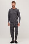 Erkek Regular Fit Pamuklu Düğmeli Yaka Beli Lastikli Desenli Gri Pijama Takımı