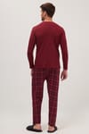Erkek Regular Fit Pamuklu Düğmeli Yaka Beli Lastikli Desenli Bordo Pijama Takımı