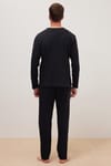Erkek Standart Fit %100 Pamuk Bisiklet Yaka Beli Lastikli Siyah Pijama Takımı
