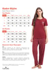 Kadın Standart Fit Normal Kesim Bisiklet Yaka Kısa Kollu Baskılı Bordo Pijama Takımı