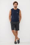 Erkek Standart Fit Normal Kesim Kısa Kollu Pamuklu Baskılı Lacivert Siyah Pijama Takımı