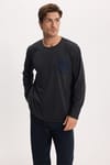 Erkek Standart Fit Rahat Kesim Uzun Kollu Pamuklu Gri Lacivert Pijama Takımı