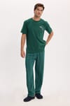 Erkek Standart Fit Normal Kesim Pamuklu Bisiklet Yaka Kısa Kollu Lastikli Yeşil Pijama Takımı