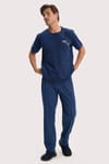 Erkek Standart Fit Normal Kesim Pamuklu Bisiklet Yaka Kısa Kollu Lastikli Lacivert Pijama Takımı