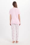 Kadın Regular Fit Klasik Kesim %100 Pamuk Bisiklet Yaka Kısa Kollu Baskılı Pembe Pijama Takımı