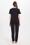 Kadın Regular Fit Klasik Kesim %100 Pamuk Bisiklet Yaka Kısa Kollu Baskılı Siyah Pijama Takımı