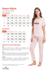 Kadın Regular Fit Klasik Kesim %100 Pamuk Fırfır Detaylı Kısa Kollu Baskılı Pembe Pijama Takımı