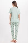 Kadın Regular Fit Klasik Kesim %100 Pamuk Bisiklet Yaka Kısa Kollu Baskılı Mint Pijama Takımı