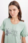 Kadın Regular Fit Klasik Kesim %100 Pamuk Bisiklet Yaka Kısa Kollu Baskılı Mint Pijama Takımı