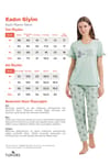 Kadın Regular Fit Klasik Kesim %100 Pamuk Fırfır Detaylı Kısa Kollu Baskılı Mint Pijama Takımı