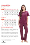 Kadın Regular Fit Klasik Kesim %100 Pamuk Fırfır Detaylı Kısa Kollu Baskılı Mürdüm Pijama Takımı