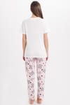 Kadın Regular Fit Klasik Kesim Pamuklu Bisiklet Yaka Kısa Kollu Baskılı Beyaz Pijama Takımı