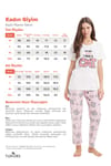 Kadın Regular Fit Klasik Kesim Pamuklu Bisiklet Yaka Kısa Kollu Baskılı Beyaz Pijama Takımı