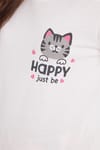 Kadın Regular Fit Klasik Kesim Pamuklu Bisiklet Yaka Kısa Kollu Baskılı Beyaz Pijama Takımı