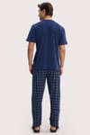 Erkek Standart Fit Normal Kesim Pamuklu Kısa Kollu Bisiklet Yaka Cepli Lacivert Pijama Takımı