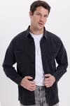 Relax Fit Çift Cep Eskitmeli Siyah Denim Kot Erkek Gömlek