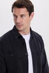 Relax Fit Çift Cep Eskitmeli Siyah Denim Kot Erkek Gömlek