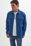 Unisex Relax Fit Rahat Kesim Denim Kot Çift Cepli İndigo Overshirt Ceket Tarzı Gömlek