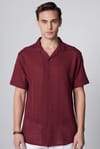 Relax Fit Rahat Kalıp Kısa Kol Apaj Yaka Örme Kumaş Yazlık Bordo Erkek Gömlek