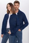 Erkek Relax Fit Rahat Kesim Denim Kapaklı Çift Cepli Lacivert Ceket Gömlek