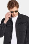 Erkek Relax Fit Rahat Kesim Denim Çıtçıtlı Uzun Kol Kot Ceket Siyah Gömlek
