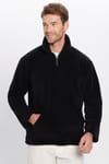 Unisex Relax Fit Rahat Kesim Kanguru Cepli Yarım Fermuarlı Dik Yaka Peluş Sweatshırt