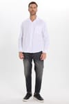 Erkek Relax Fit Rahat Kesim Oversize %100 Pamuk Keten Doku Apaş Yaka Beyaz Gömlek