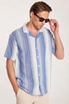 Relax Fit Oversize Dökümlü Rahat Kalıp Çizgili Keten Efekt Erkek Gömlek