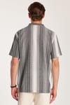 Relax Fit Oversize Dökümlü Rahat Kalıp Çizgili Keten Efekt Erkek Gömlek