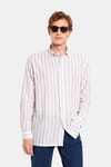 Relax Fit Oversize Dökümlü Rahat Kesim Çizgili Keten Spor Erkek Gömlek