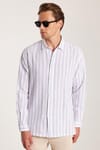 Relax Fit Oversize Dökümlü Rahat Kesim Çizgili Keten Spor Erkek Gömlek