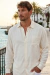 Erkek Relax Fit Rahat Kesim Oversize Müslin Viskon Pamuklu Tek Cepli Düz Ekru Gömlek