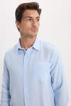 Erkek Relax Fit Rahat Kesim Oversize Müslin Viskon Pamuklu Tek Cepli Düz Mavi Gömlek