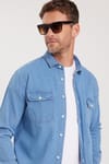 Erkek Relax Fit Rahat Kesim Spor Yaka Çift Cep Kapaklı Denim Gömlek