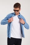 Erkek Relax Fit Rahat Kesim Spor Yaka Çift Cep Kapaklı Denim Gömlek