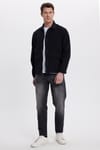 Erkek Relax Fit Rahat Kesim Çift Cep Denim Siyah Kot Mont Gömlek