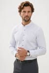 Erkek Relax Fit Rahat Kesim %100 Pamuk Çizgili Uzun Kollu Keten Efektli Hakim Yaka Gömlek