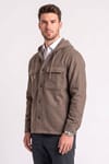Erkek Relax Fit Rahat Kesim Kapüşonlu Çift Cepli Yandan Flotalı Cep Detaylı Kaşe Düz Gömlek