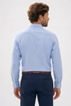 Erkek Regular Fit Klasik Kesim Oversize Pamuklu Keten Doku Düğmeli Yaka Mavi Gömlek