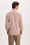 Erkek Regular Fit Klasik Kesim Oversize Pamuklu Keten Doku Düğmeli Yaka Kahverengi Gömlek