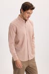 Erkek Regular Fit Klasik Kesim Oversize Pamuklu Keten Doku Düğmeli Yaka Kahverengi Gömlek
