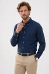Erkek Regular Fit Klasik Kesim Pamuklu Keten Doku Düğmeli Yaka Gömlek