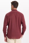 Erkek Regular Fit Klasik Kesim Oversize Pamuklu Keten Doku Düğmeli Yaka Bordo Gömlek