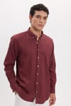 Erkek Regular Fit Klasik Kesim Oversize Pamuklu Keten Doku Düğmeli Yaka Bordo Gömlek