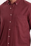 Erkek Regular Fit Klasik Kesim Oversize Pamuklu Keten Doku Düğmeli Yaka Bordo Gömlek