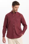 Erkek Regular Fit Klasik Kesim Oversize Pamuklu Keten Doku Düğmeli Yaka Bordo Gömlek