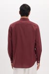 Erkek Regular Fit Klasik Kesim Oversize Pamuklu Keten Doku Düğmeli Yaka Bordo Gömlek