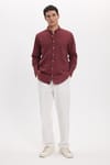 Erkek Regular Fit Klasik Kesim Oversize Pamuklu Keten Doku Düğmeli Yaka Bordo Gömlek